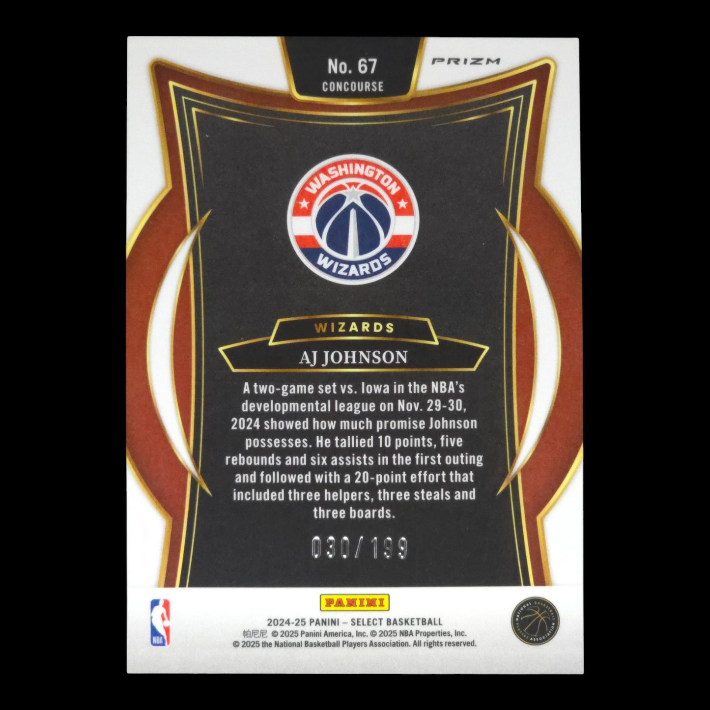2024-25 AJ JOHNSON Concourse Red Rookie 30/199 Select #67