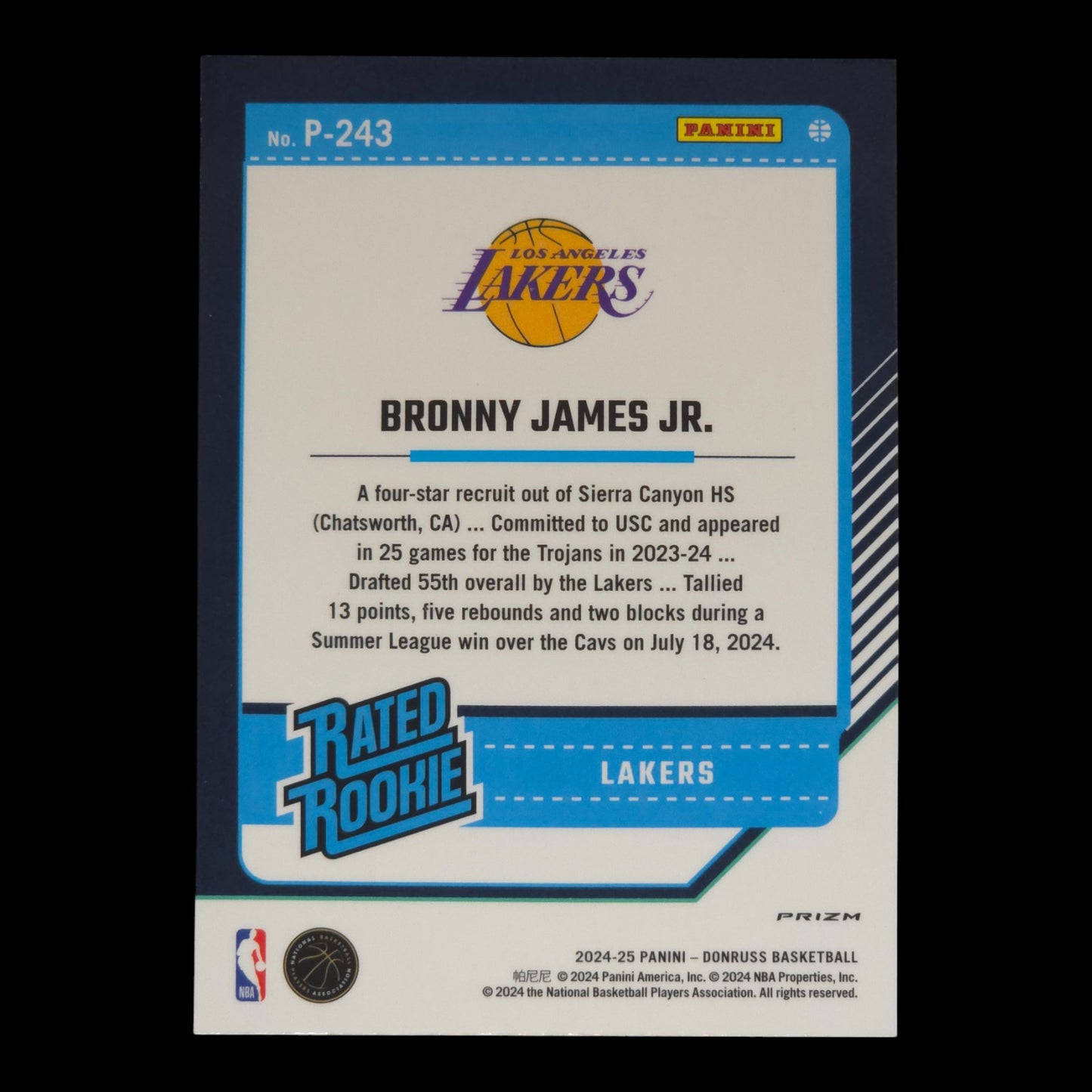 2024-25 BRONNY JAMES JR. Rated Rookie White Laser Optic P-243