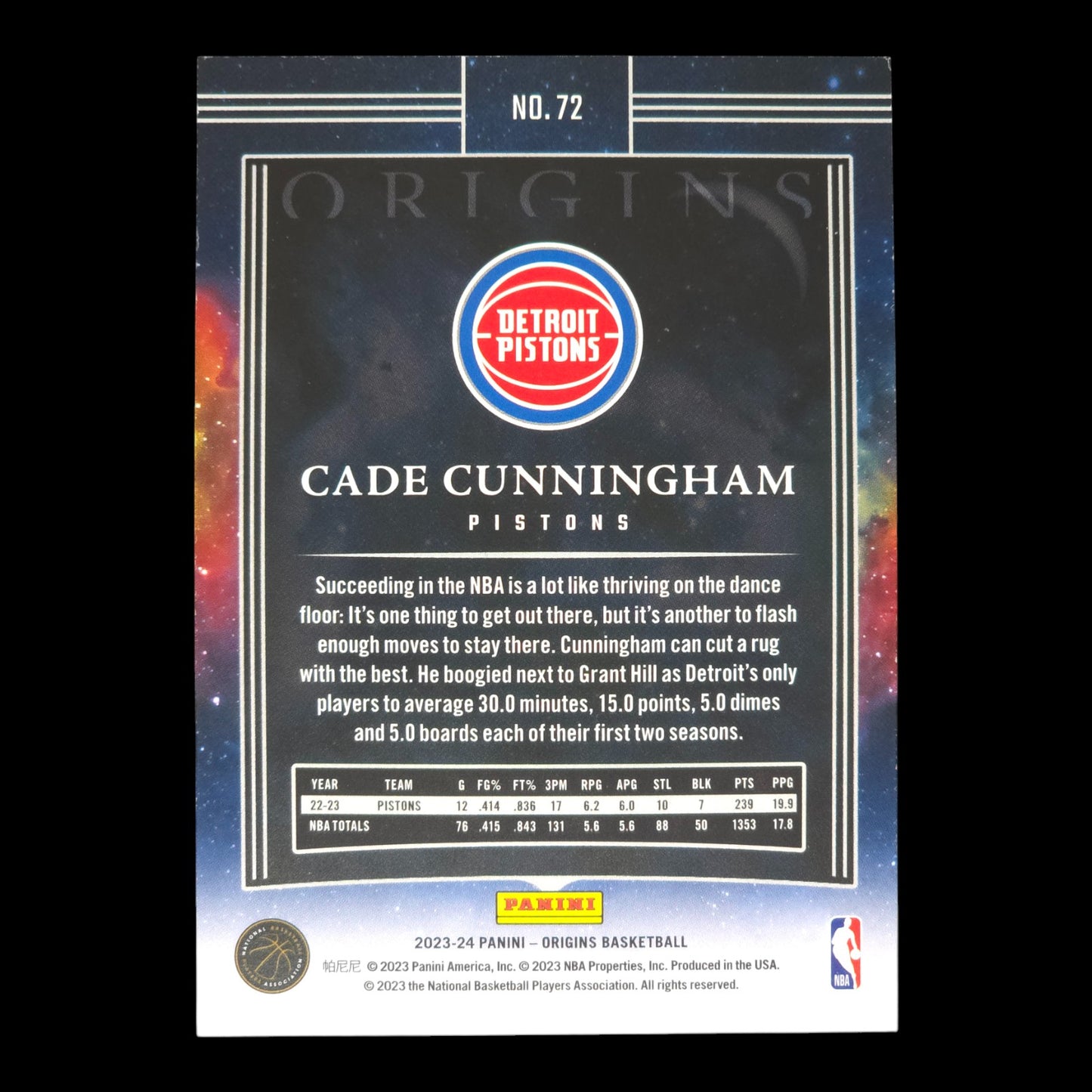 2023-24 CADE CUNNINGHAM Basketballs Origins Pistons #72
