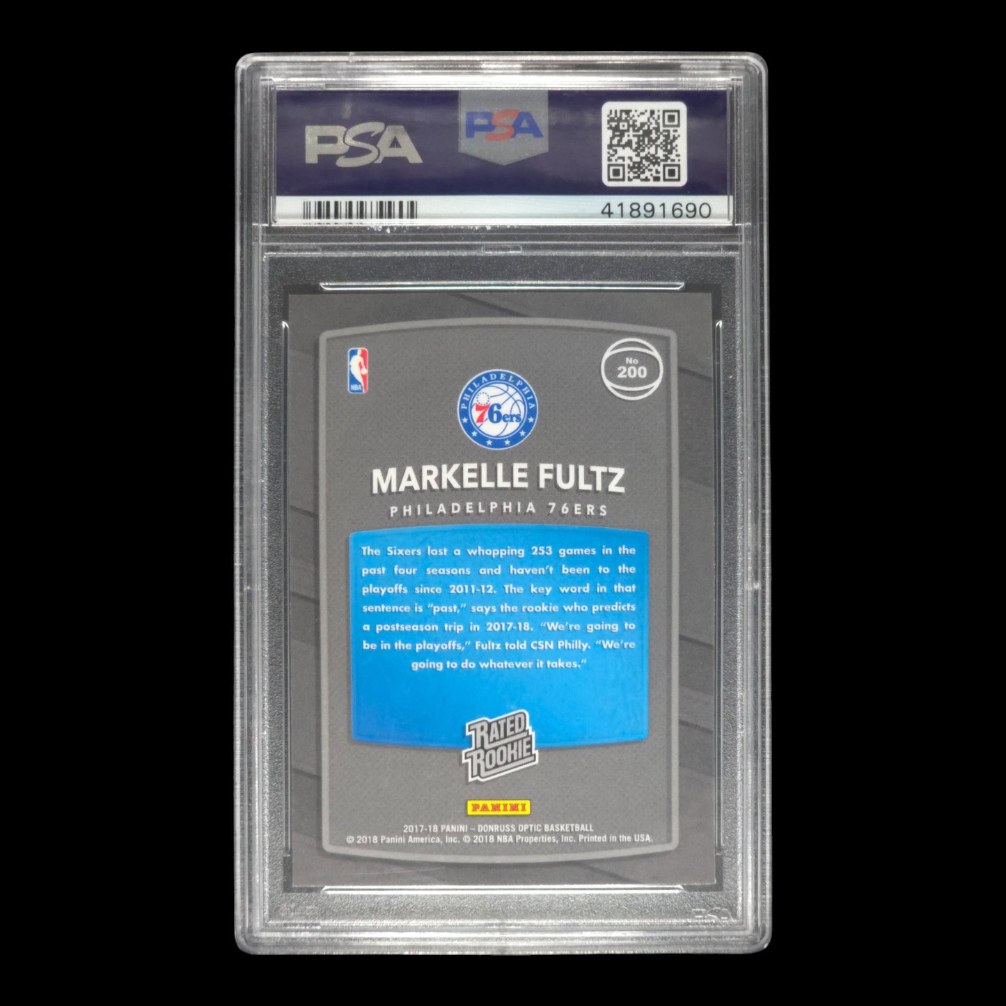 2017-18 MARKELLE FULTZ Rated Rookie PSA 9 Optic 76ers #200
