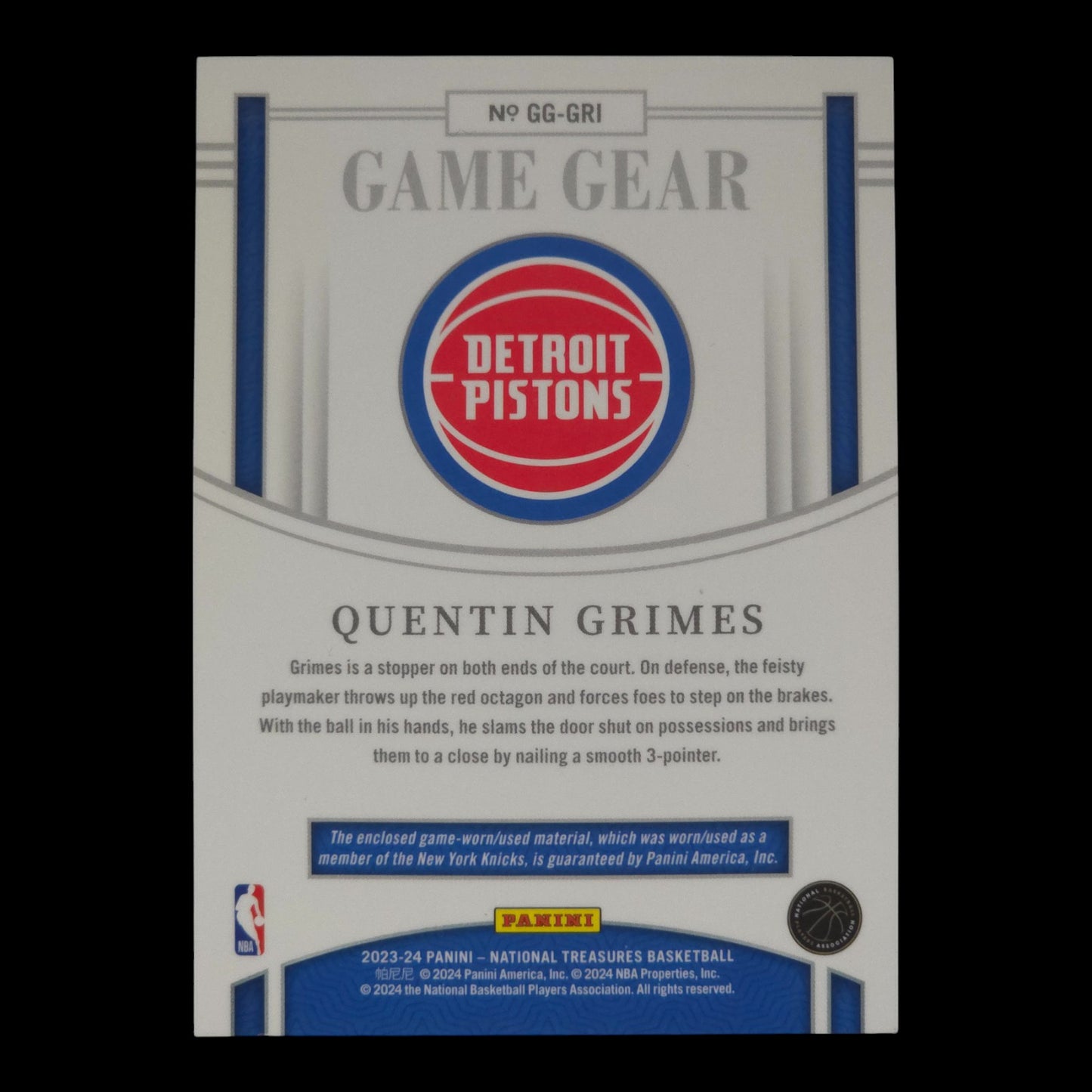 2023-24 QUENTINE GRIMES Game Gear 52/99 National Treasures GG-GRI