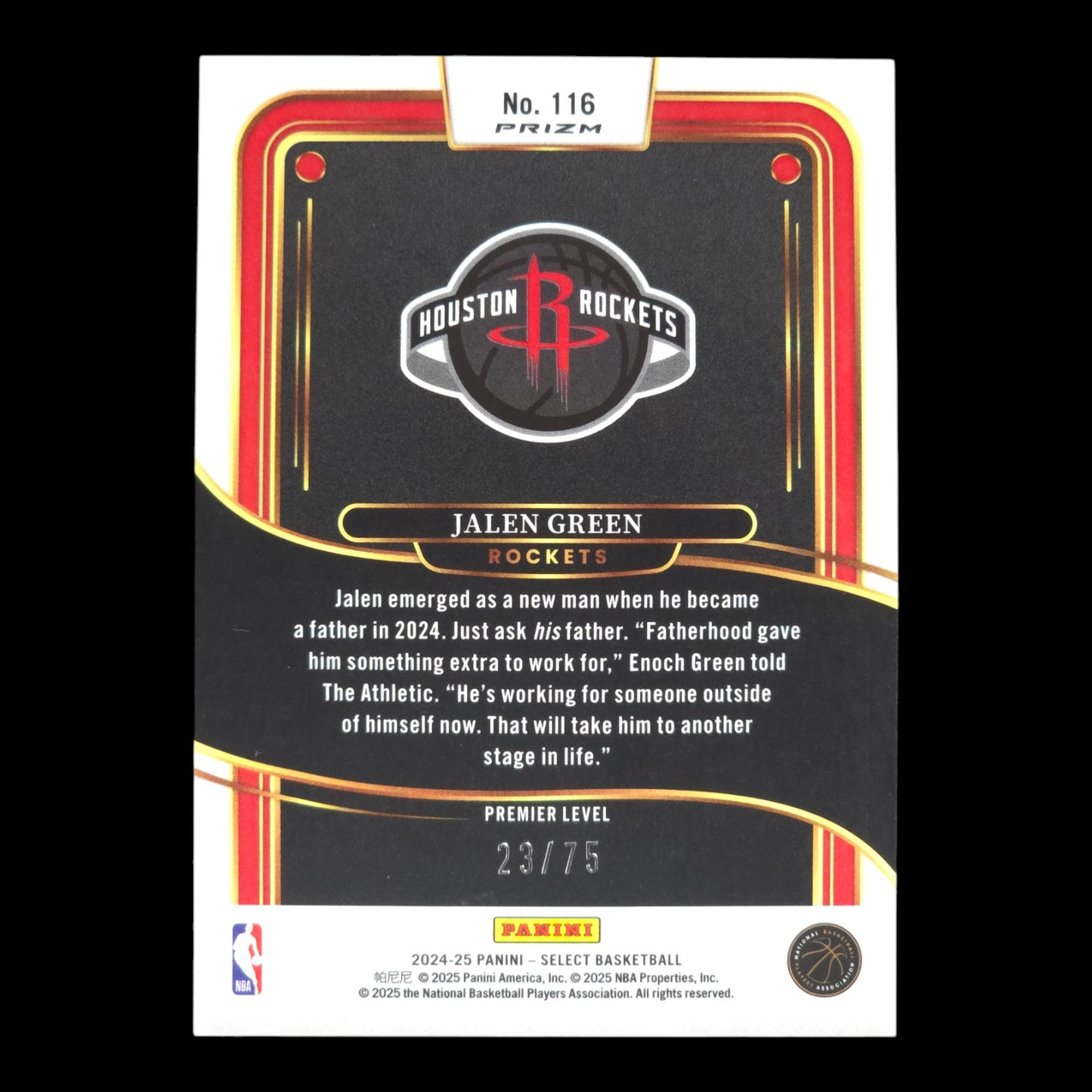 2024-25 JALEN GREEN Premier White Sparkle SP 23/75 Select Rockets #116