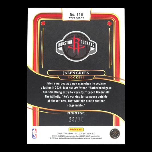 2024-25 JALEN GREEN Premier White Sparkle SP 23/75 Select Rockets #116