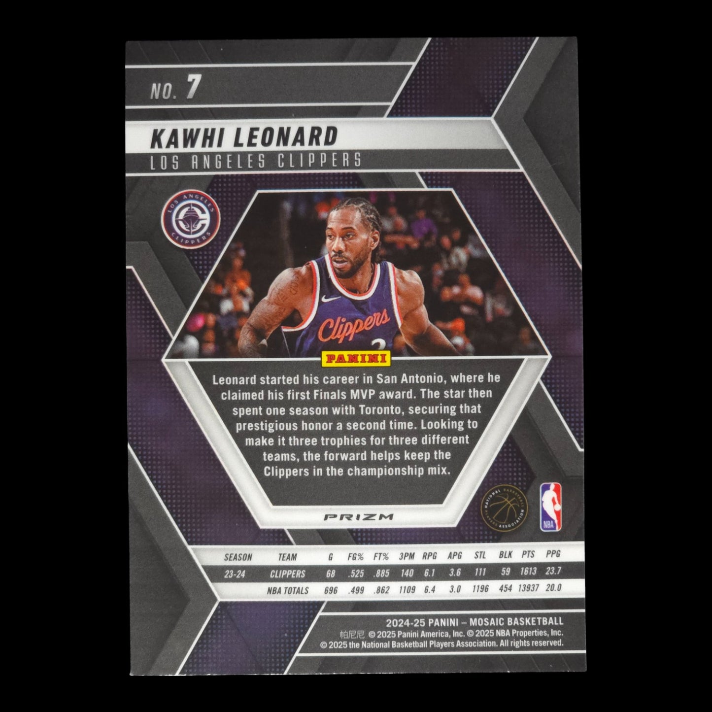 2024-25 KAWHI LEONARD Blue Reactive Mosaic Clippers #7