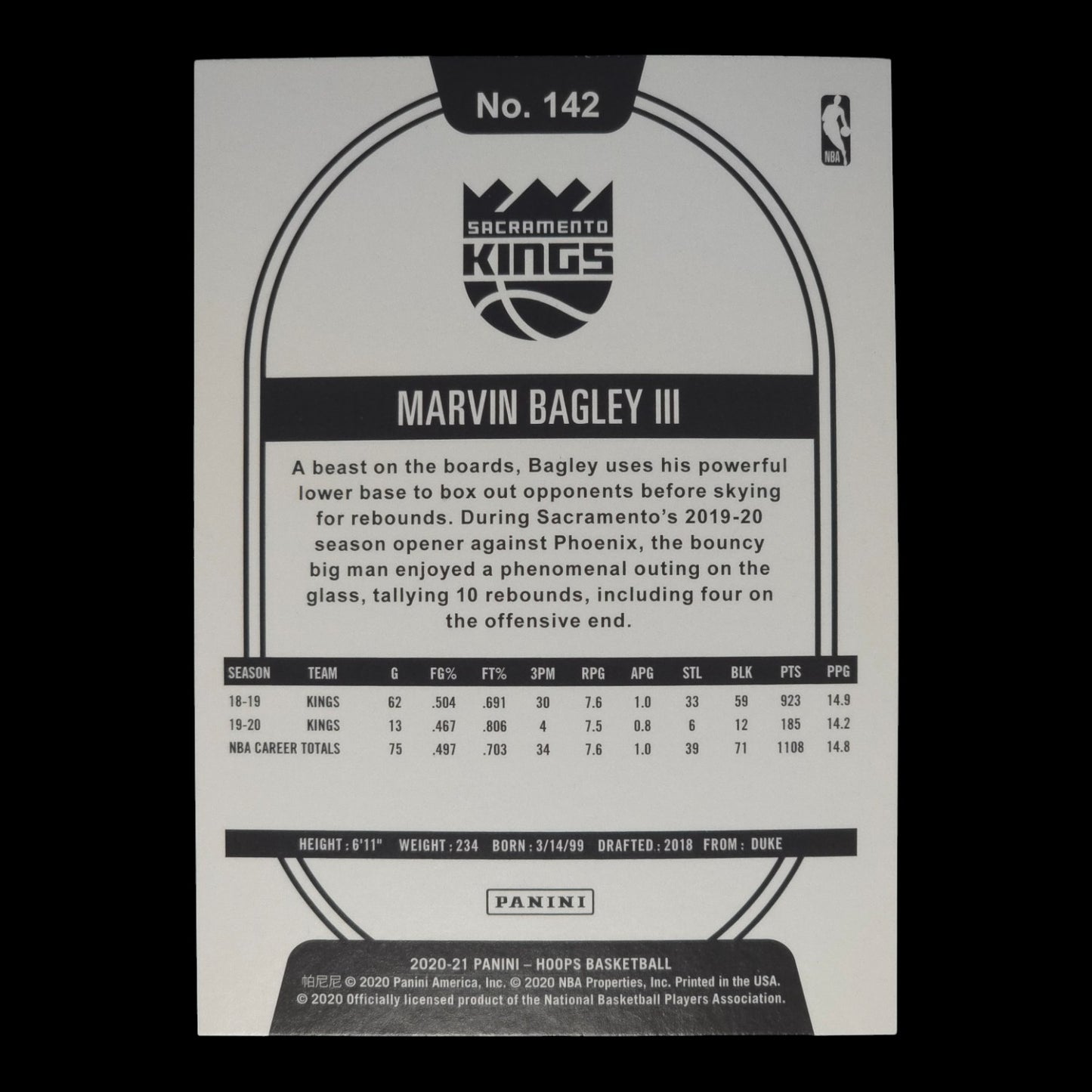 2020-21 MARVIN BAGLEY III Hyper Blue Hoops Kings #142