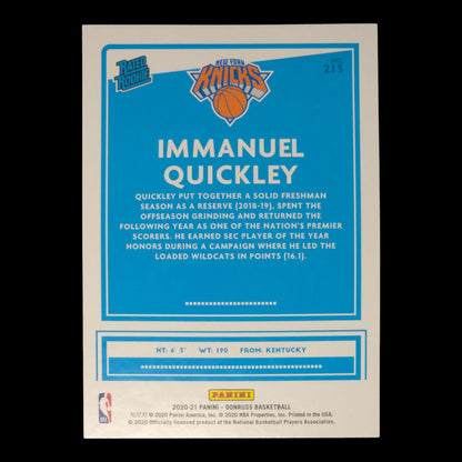 2020-21 IMMANUEL QUICKLEY Rated Rookie Donruss Knicks #213