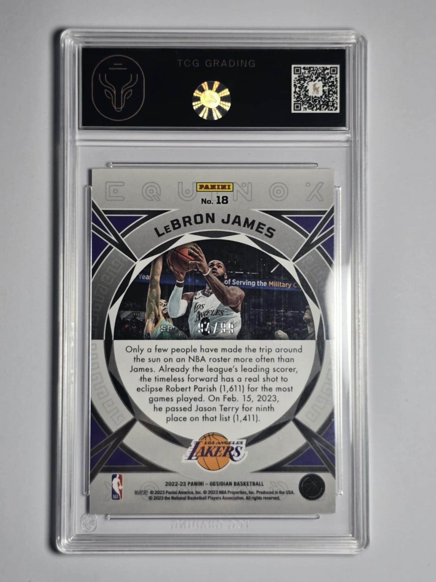 2022-23 LEBRON JAMES Equinox 94/99 TCG 9 Obsidian Lakers