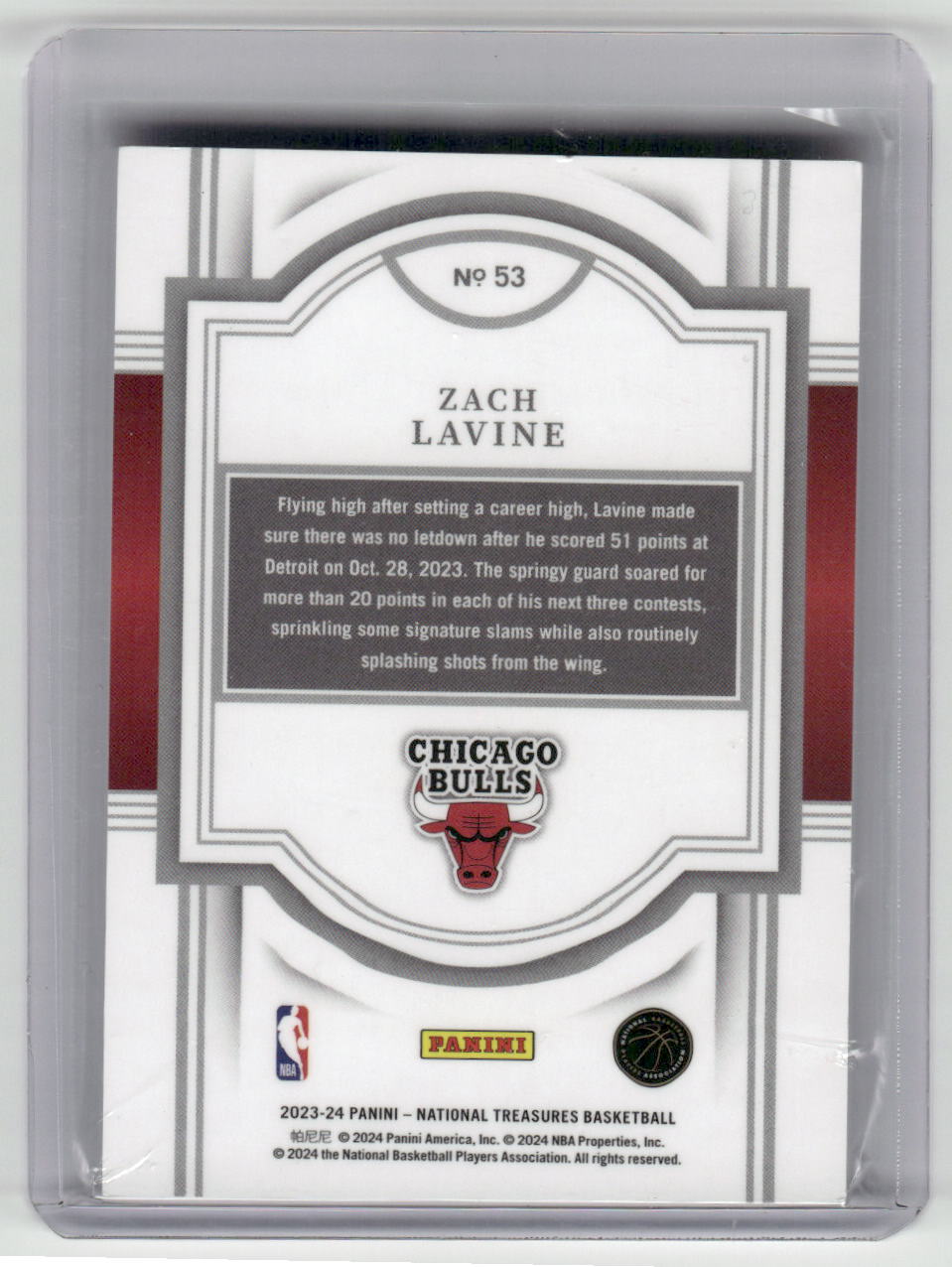 2023-24 ZACH LAVINE 05/33 National Treasures Bulls #53