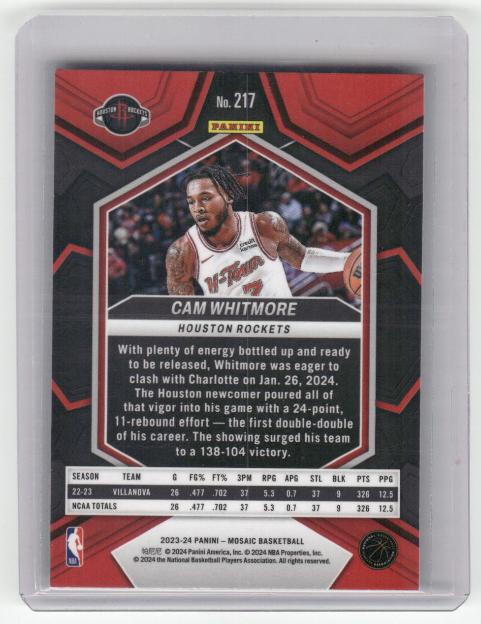 2023-24 CAM WHITMORE Rookie Base Mosaic Rockets #217