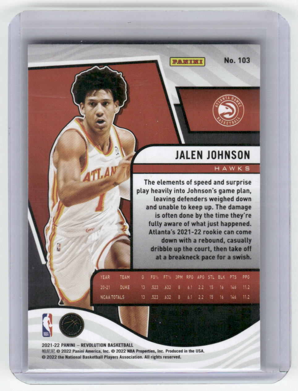 2021-22 JALEN JOHNSON Rookie Revolution Hawks #103