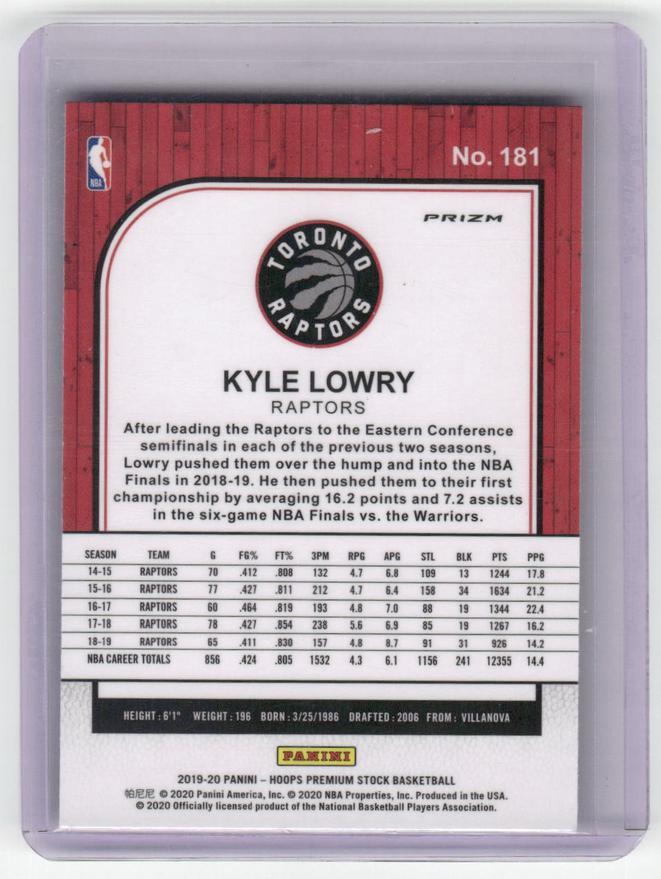 2019-20 KYLE LOWRY Red Cracked Ice Hoops Premium Raptors #181