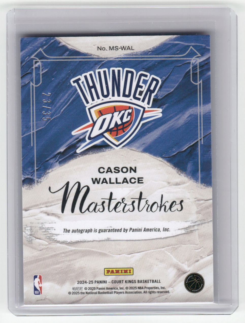 2024-25 CASON WALLACE Masterstrokes Violet Auto 23/35 Court Kings OKC