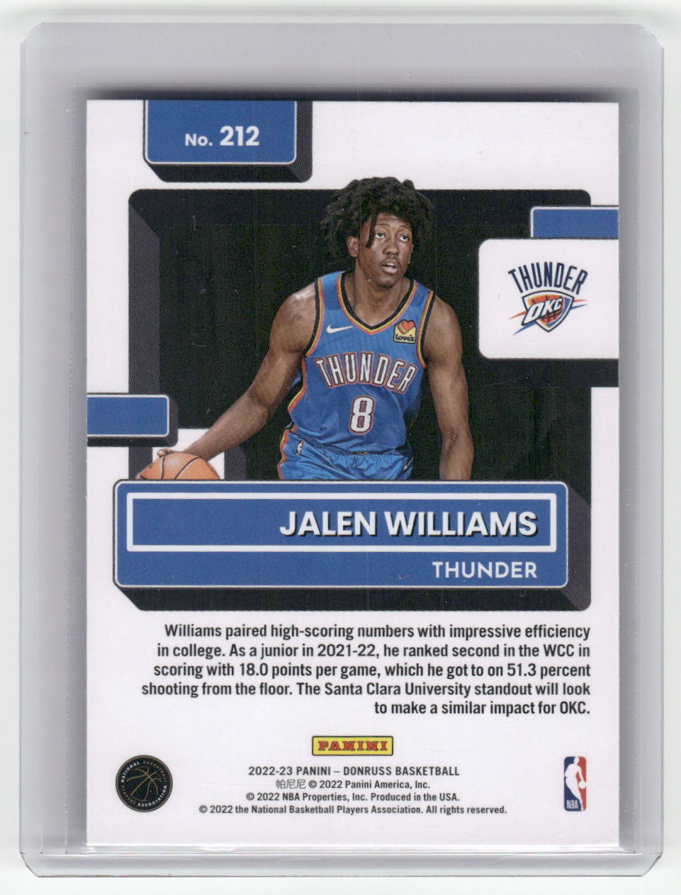 2022-23 JALEN WILLIAMS Rated Rookie Donruss OKC #212