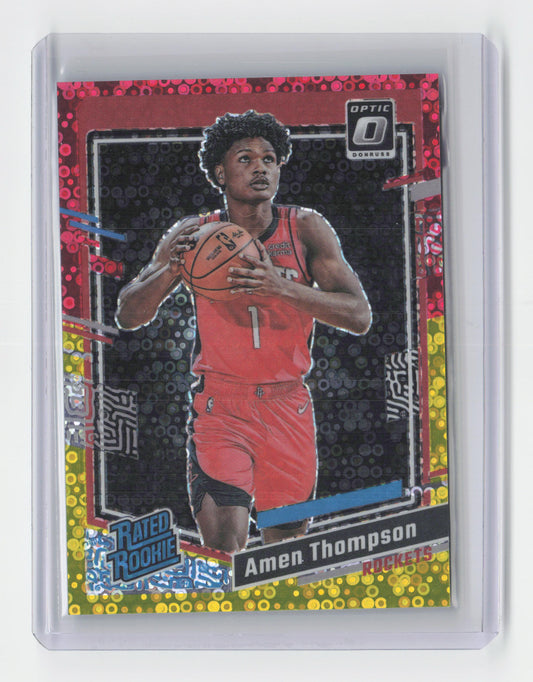 2023-24 AMEN THOMPSON Fast Break 6/7 Red & Gold Disco Prizm Optic Rockets