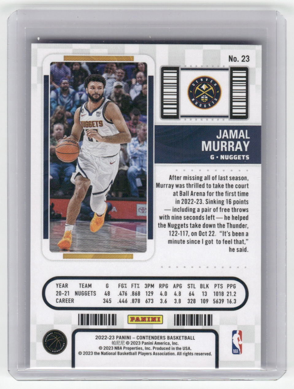 2022-23 JAMAL MURRAY Semi Finals Ticket 19/99 Contenders Nuggets