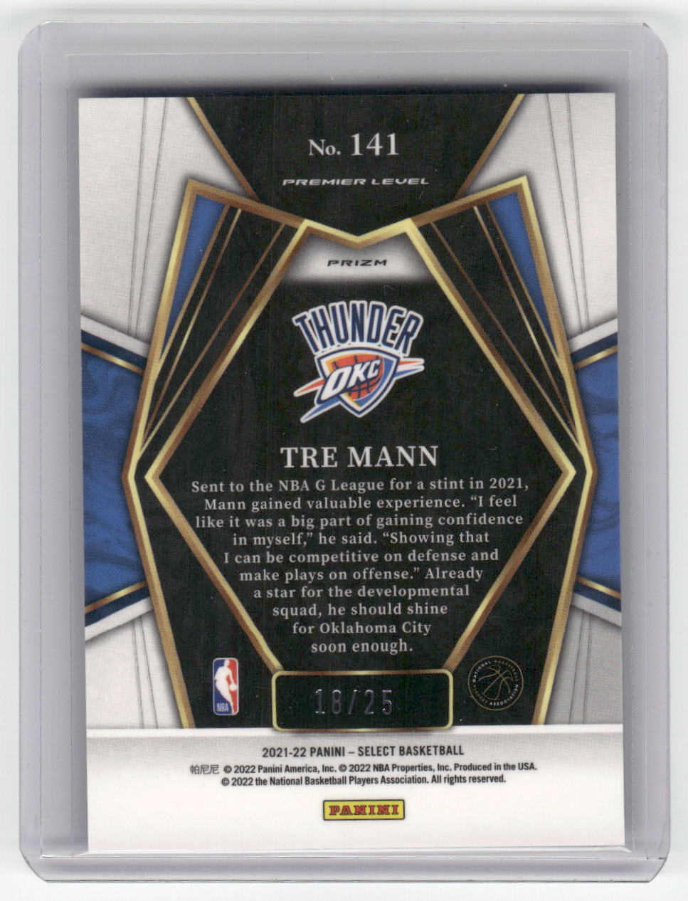 2021-22 TRE MANN Premier Level Blue 18/25 Select OCK #141