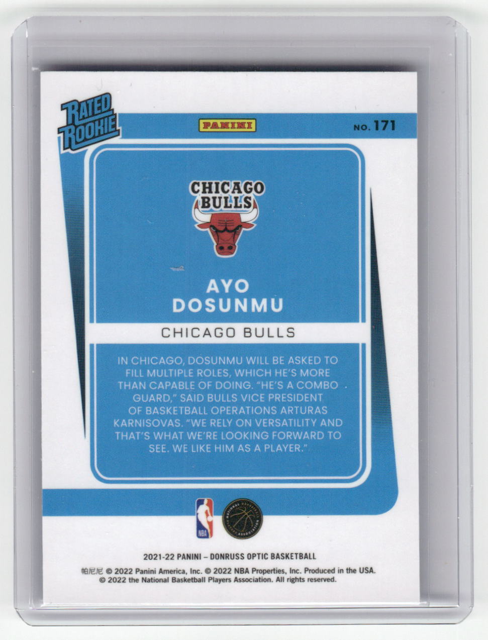 2021-2022 AYO DOSUNMU Rated Rookie Optic Bulls #171