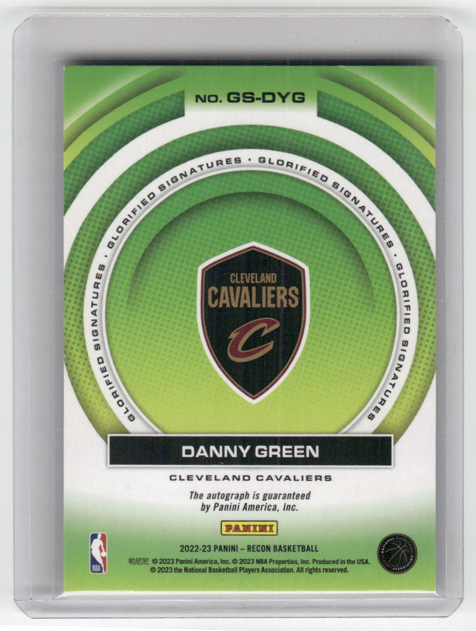 2022-2023 DANNY GREEN Glorified Signatures 55/125 Recon Cavs GS-DYG