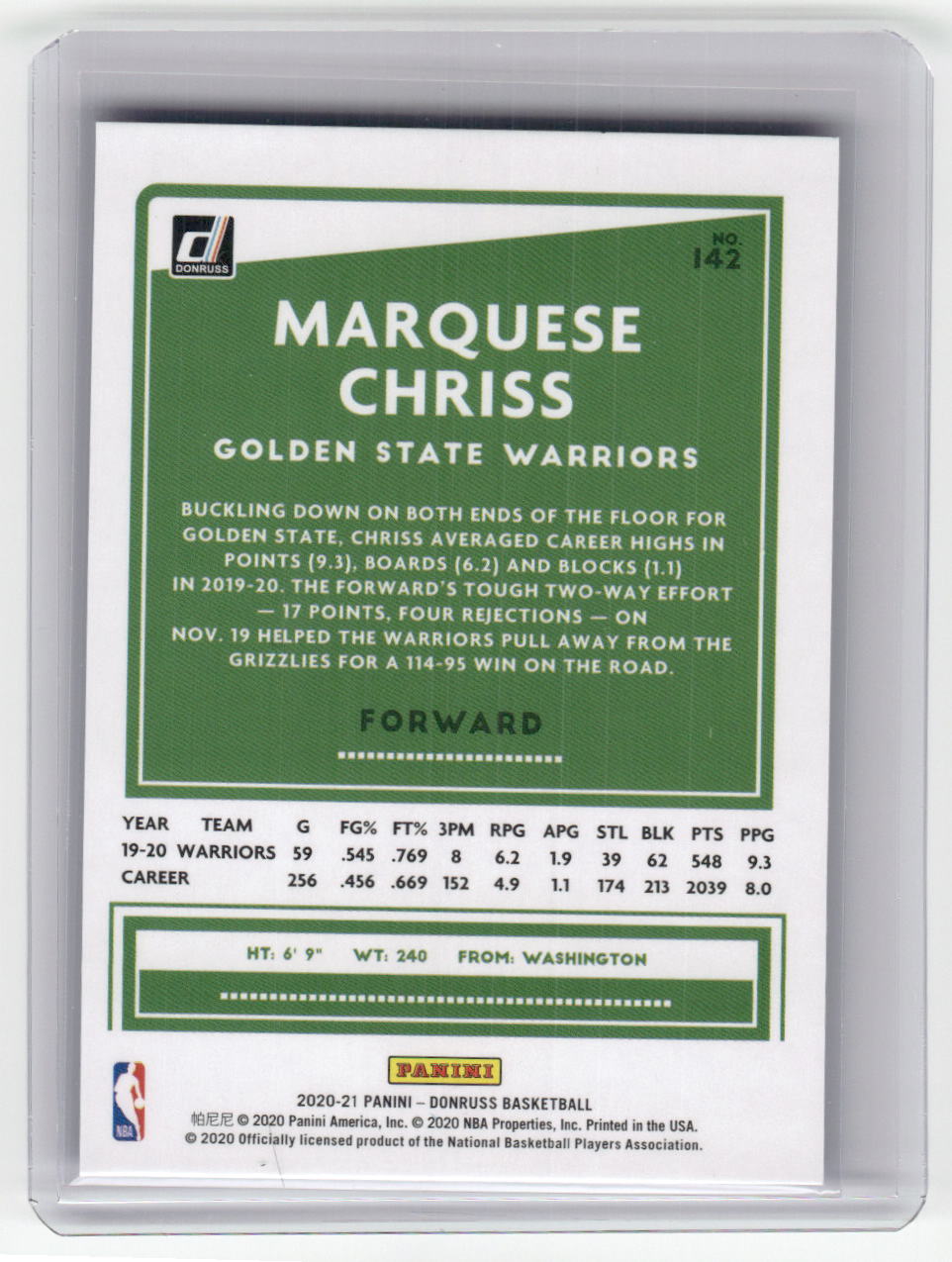 2020-21 MARQUESE CHRISS Choice Infinite Blue 16/49 Warriors #142