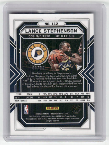 2021-22 LANCE STEPHENSON Electric Etch Red Yellow & Green Flood 44/99 #112