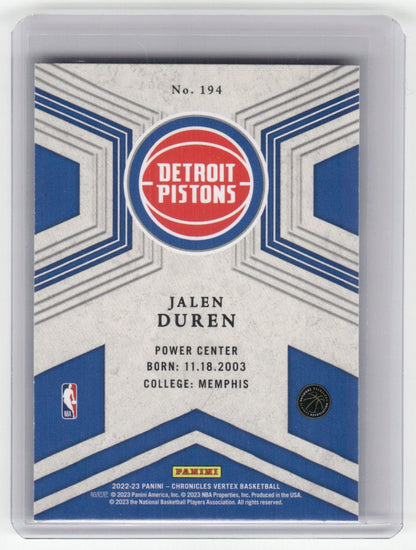 2022-23 JALEN DUREN Vertex Rookie Chronicles Pistons #194