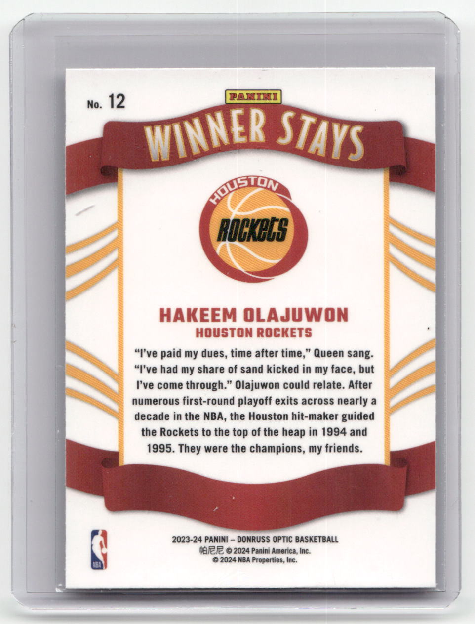 2023-24 HAKEEM OLAJUWON Winner Stays Optic Rockets #12