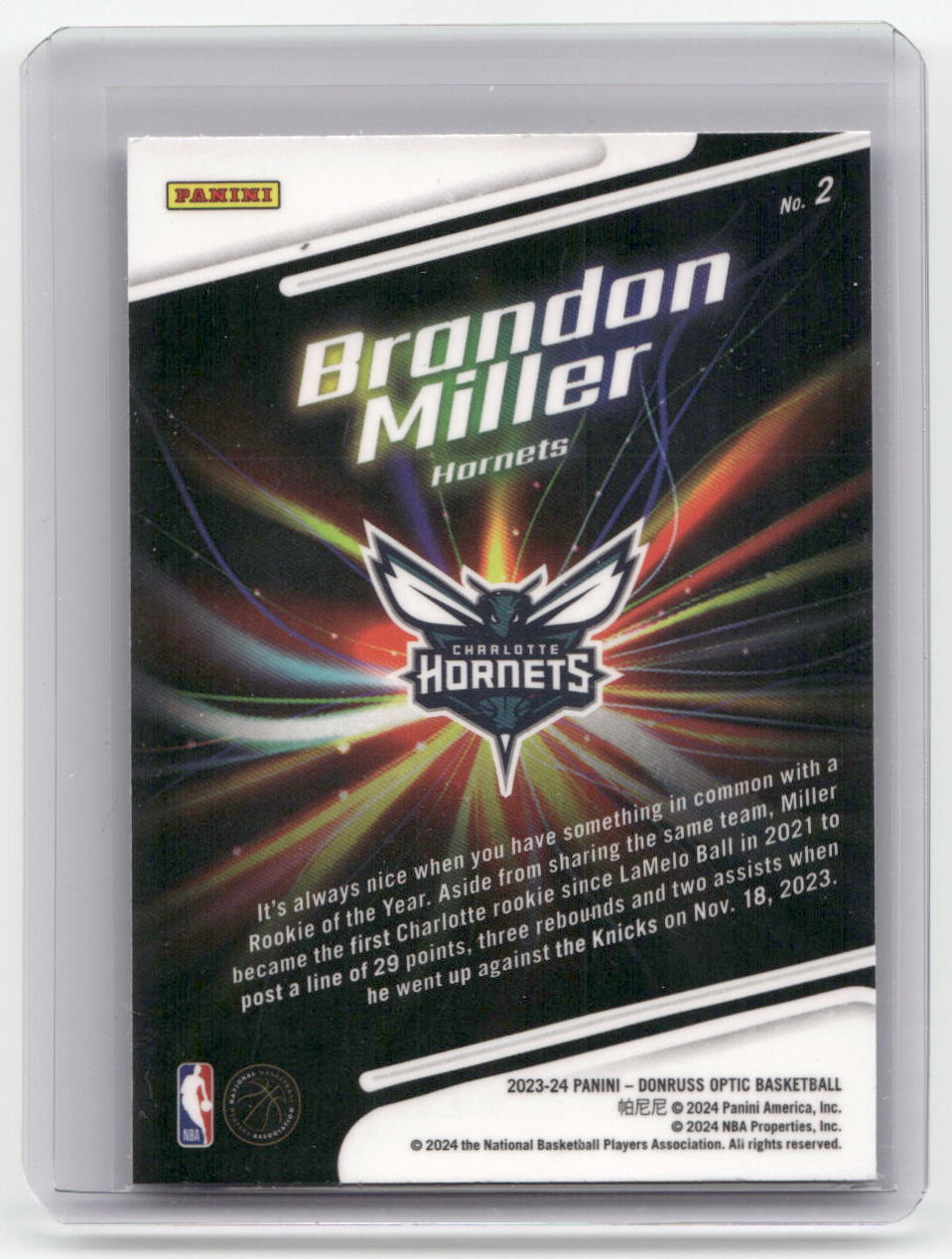 2023-24 BRANDON MILLER Lights Out Rookie Optic Hornets #2