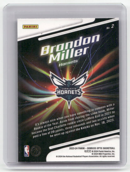 2023-24 BRANDON MILLER Lights Out Rookie Optic Hornets #2