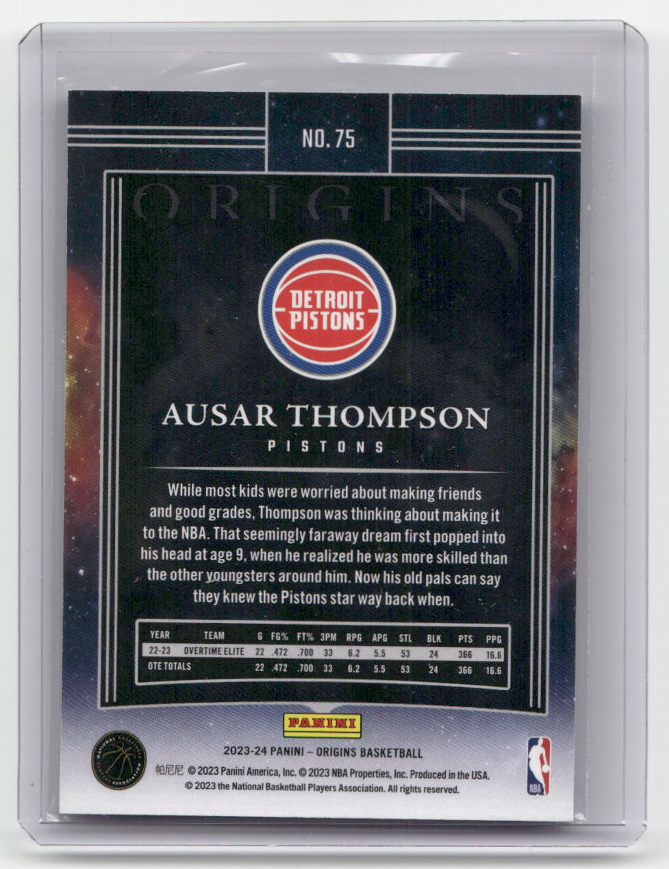 2023-24 AUSAR THOMPSON Rookie Origins Pistons #75