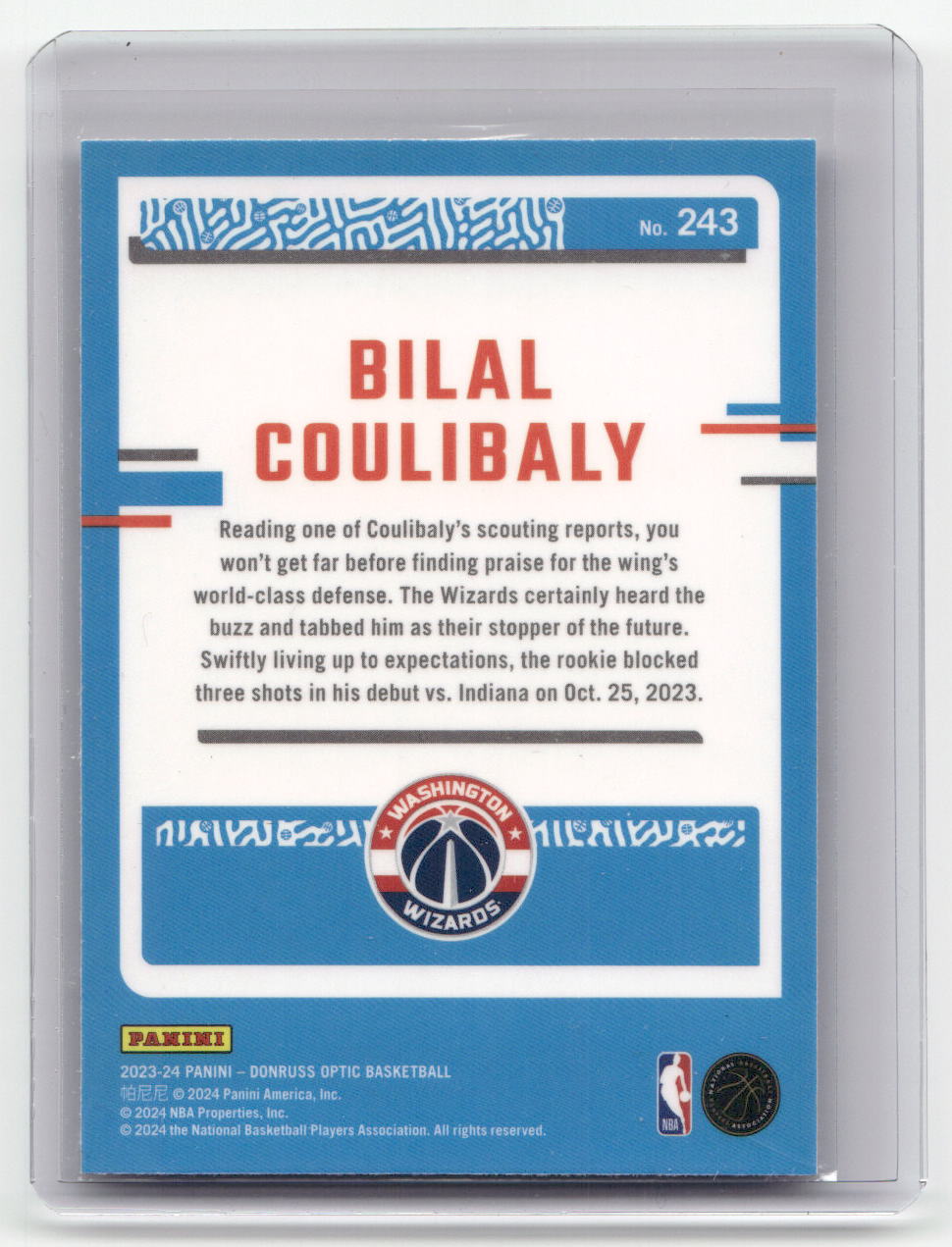 2023-24 BILAL COULIBALY Rated Rookie Donruss Wizards #243