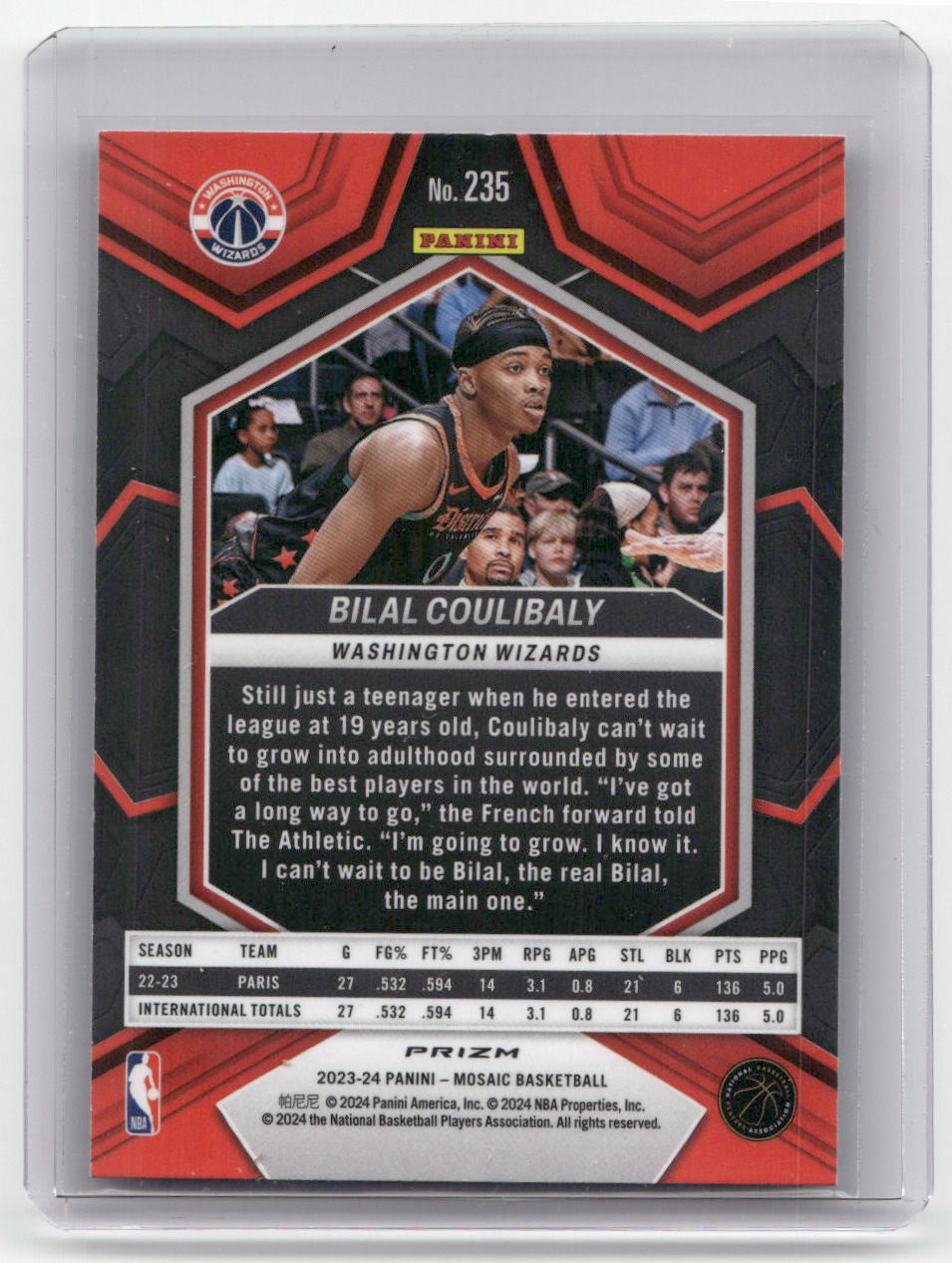 2023-24 BILAL COULIBALY Rookie Mosaic Wizards #235