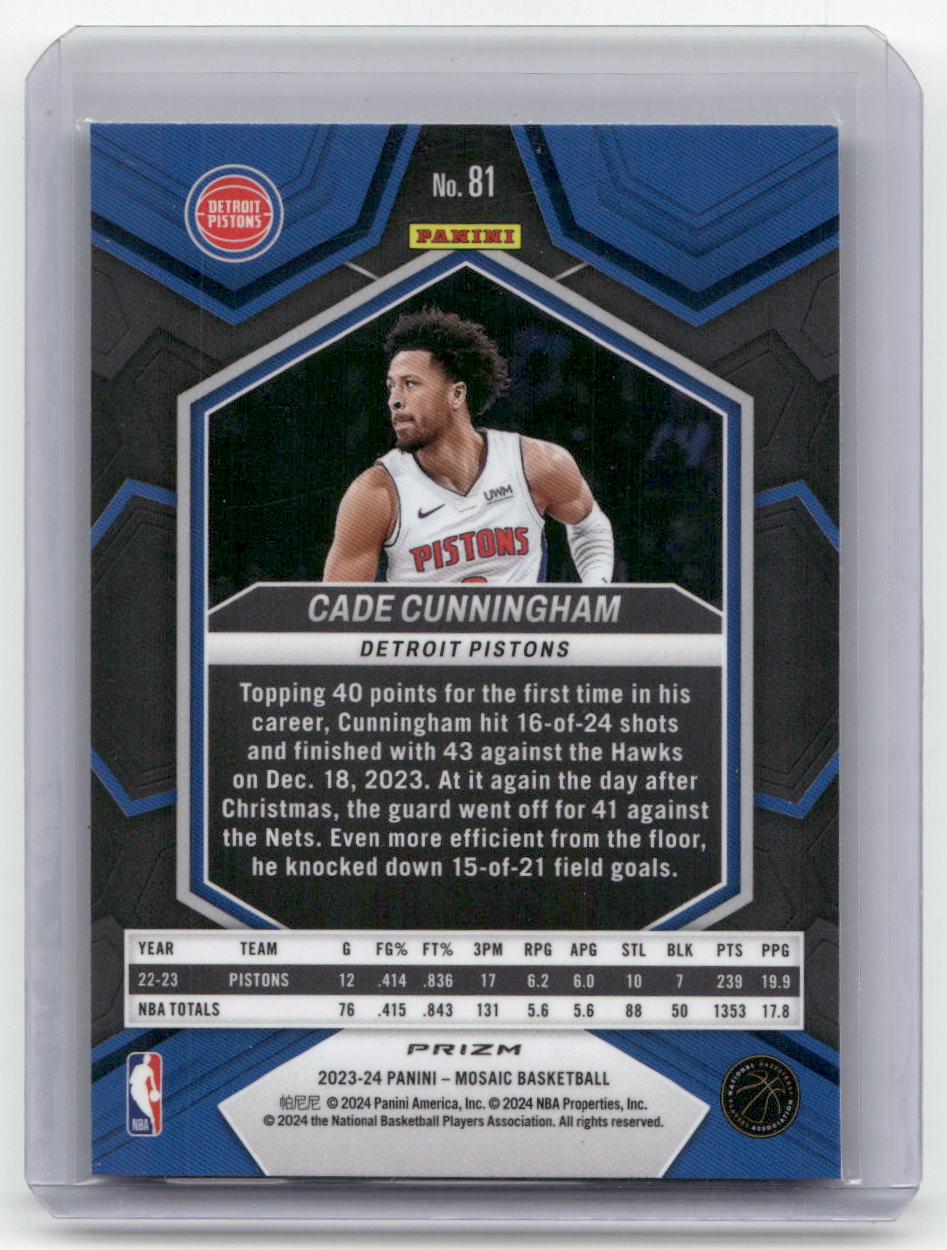 2023-24 CADE CUNNINGHAM Green Ice Prizm Mosaic Pistons #81