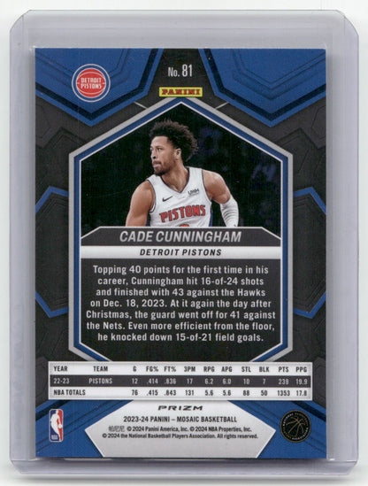 2023-24 CADE CUNNINGHAM Green Ice Prizm Mosaic Pistons #81