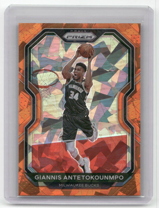 2020-21 GIANNIS ANTETOKOUNMPO Orange Cracked Ice Prizm Bucks #111