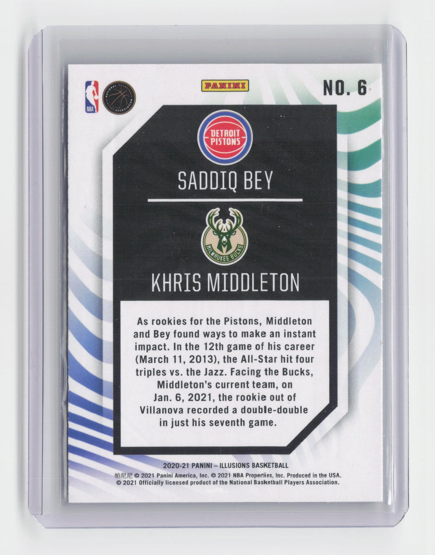 2020-21 SADDIQ BEY/KHRIS MIDDLETON Rookie Reflections Illusions #6