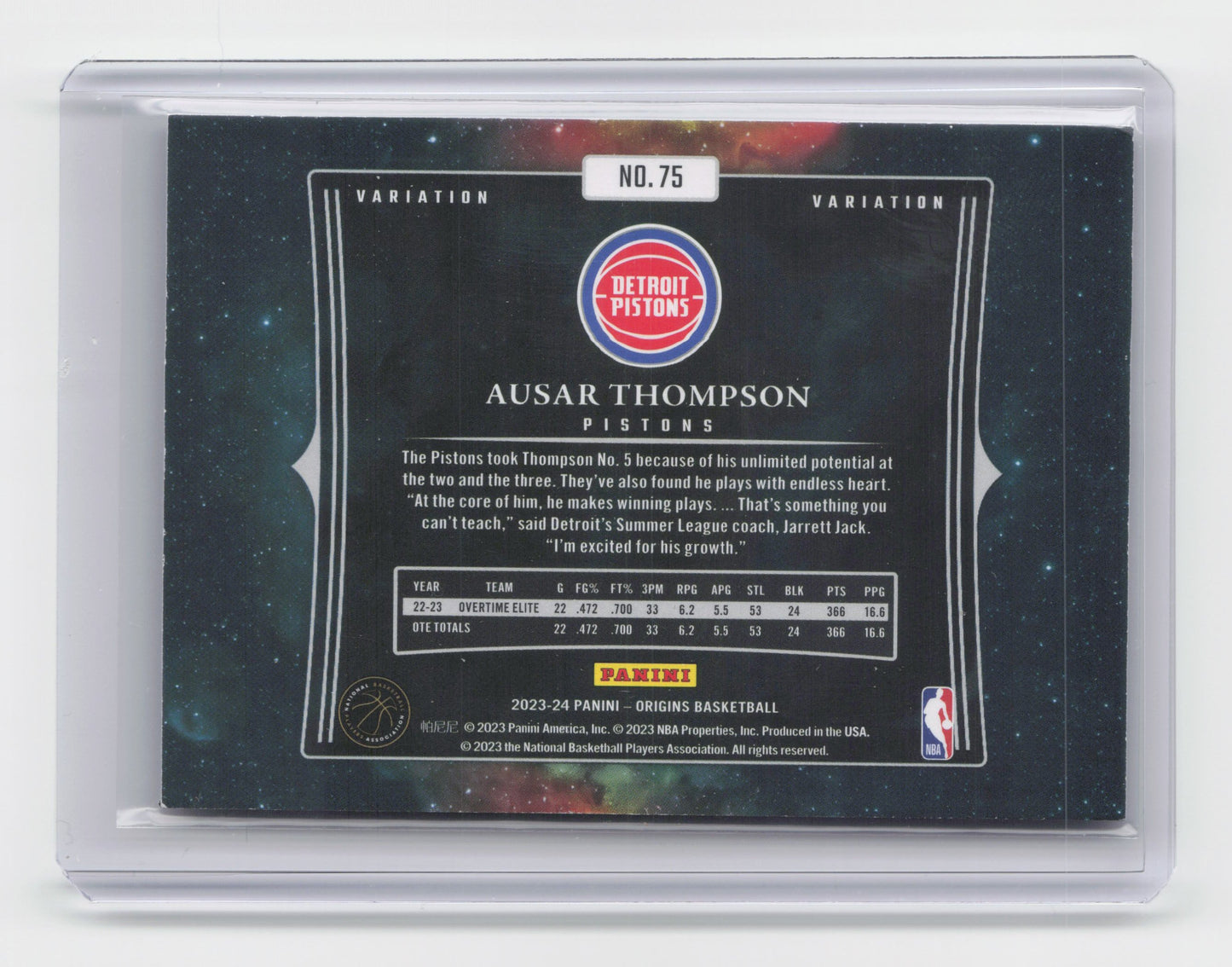 2023-24 AUSAR THOMPSON RC Variation Origins Pistons SP #75