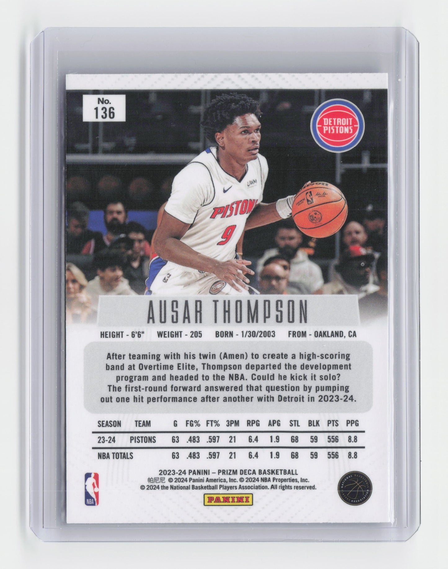 2023-24 AUSAR THOMPSON RC Prizm Deca Pistons #136