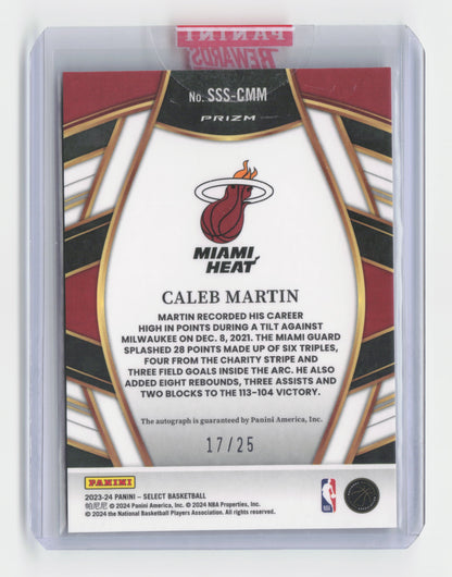 2023-24 CALEB MARTIN White Cracked Ice Prizm Auto 17/25 Select Heat #SSS-CMM