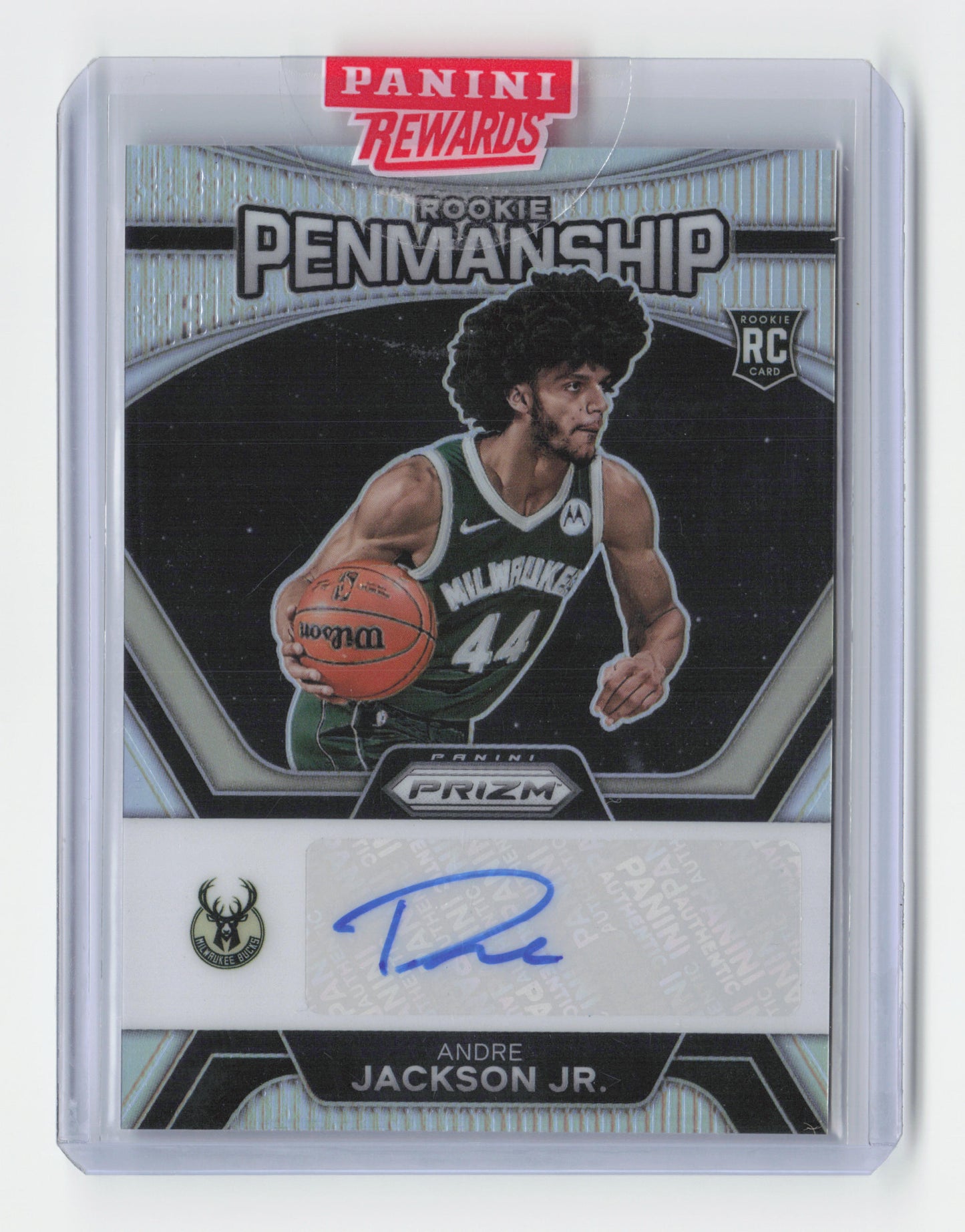 2023-24 ANDRE JACKSON JR. Penmanship RC Silver Auto Prizm Bucks #RP-AJJ