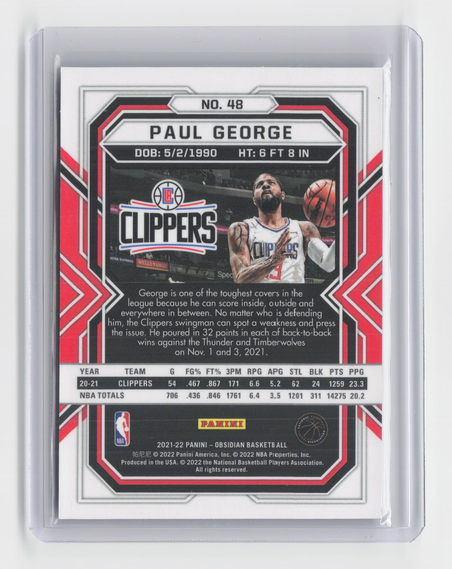 2021-22 PAUL GEORGE Base Obsidian Clippers #48