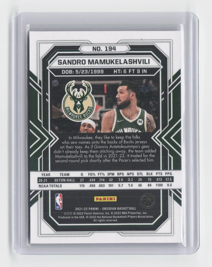 2021-22 SANDRO MAMUKELASHVILI Rookie Base Obsidian Bucks #194
