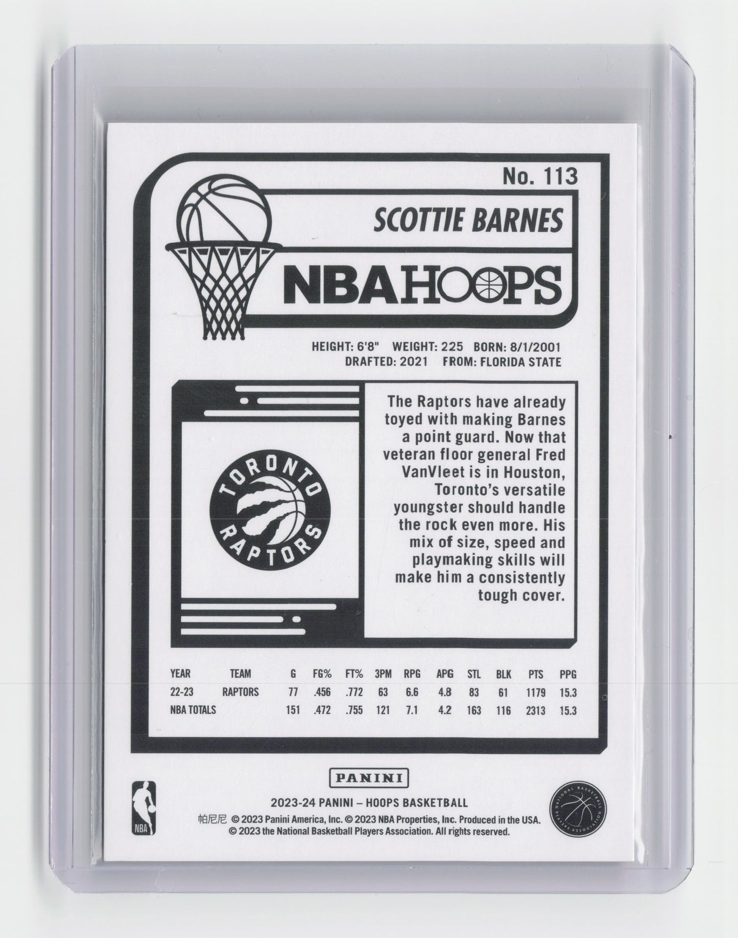 2023-24 SCOTTIE BARNES 86/99  Red Hoops Raptors #113