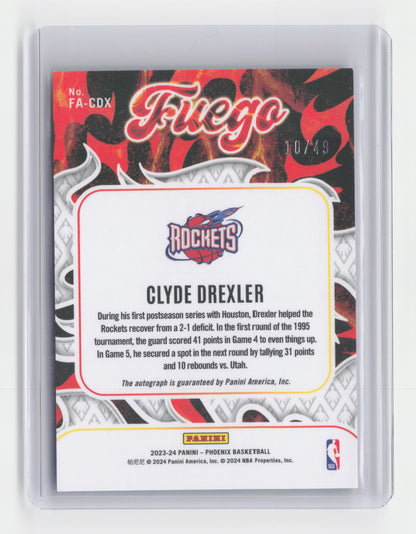 2023-24 CLYDE DREXLER Fuego Autograph 10/49 Phoenix Rockets #FA-CDX