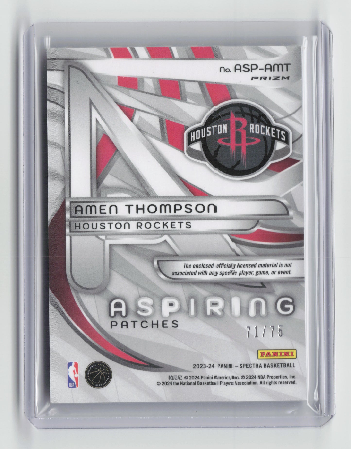 2023-24 Amen Thompson Aspiring Patches 71/75 Spectra #ASP-AMT