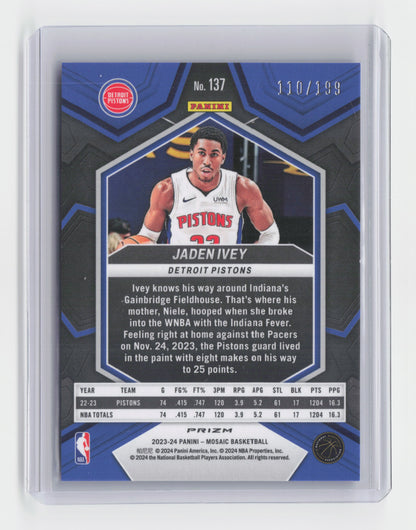 2023-24 JADEN IVEY Blue 110/199 - Mosaic - Pistons #137