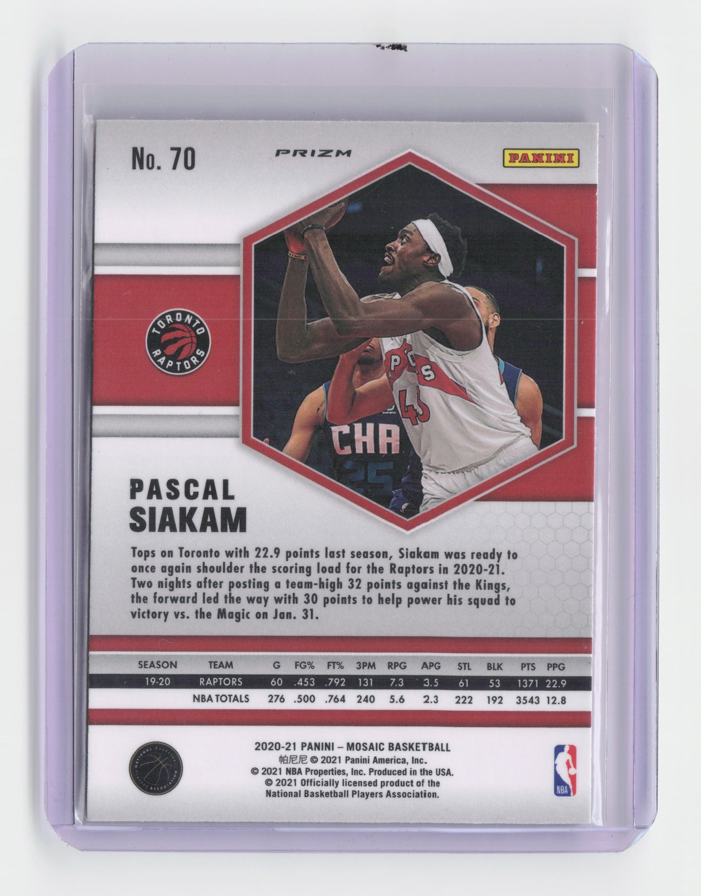 2020-21 PASCAL SIAKAM Pink Prizm - Mosaic - Raptors #70