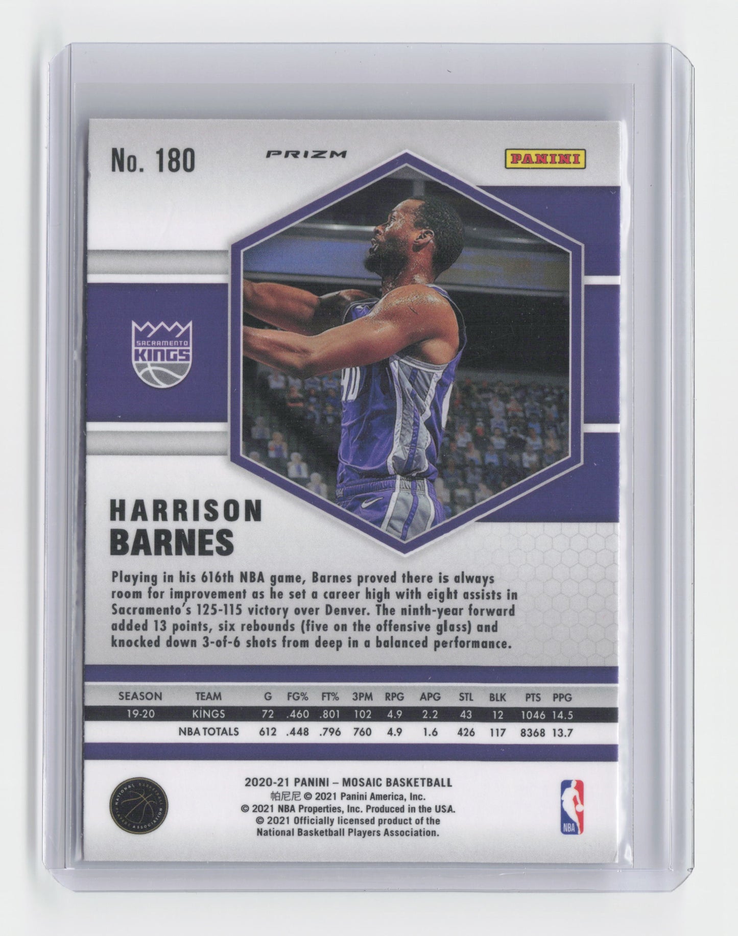 2020-21 HARRISON BARNES Gold Wave Prizm - Mosaic - Kings #180