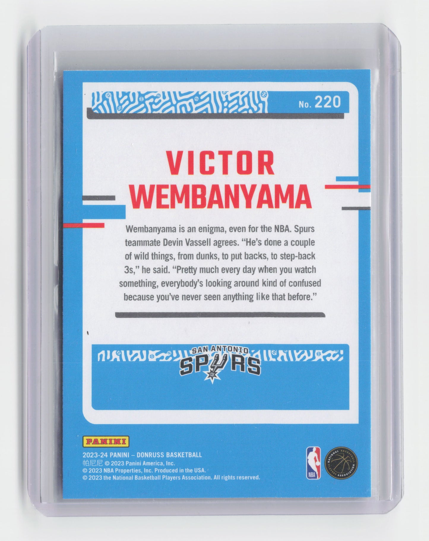 2023-24 Victor Wembanyama Rated Rookie - Donruss - Spurs - #220