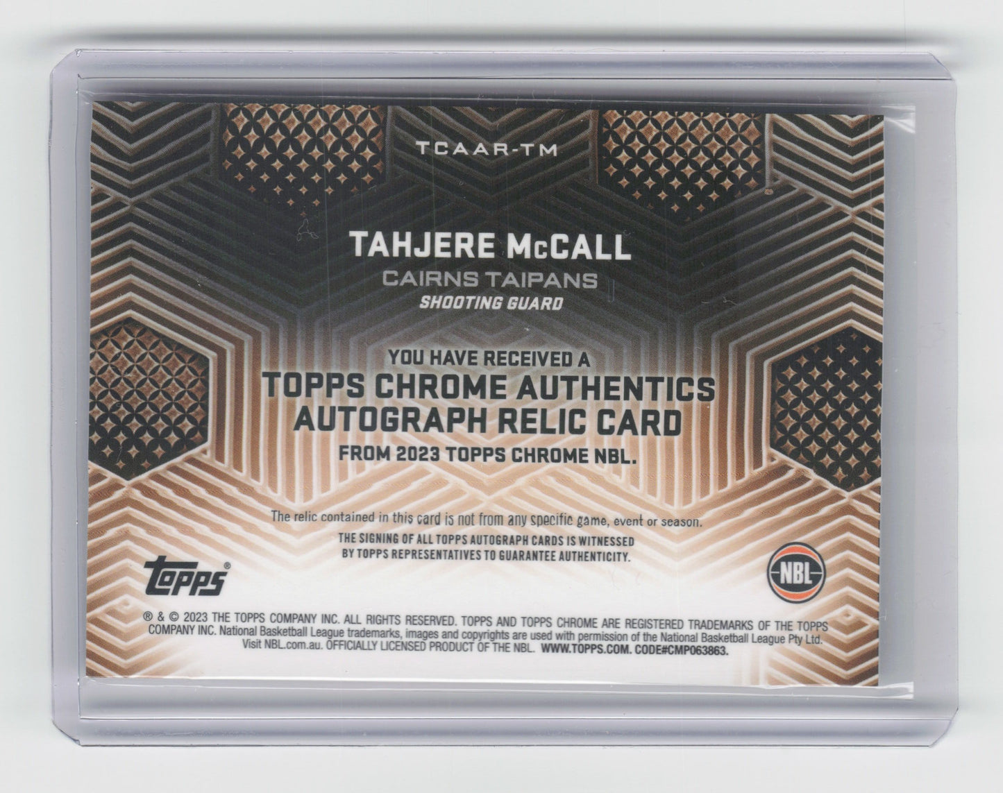 2022-23 TAHJERE MCCALL Authentics Jersey Auto 75/99 - Topps Chrome - Taipans