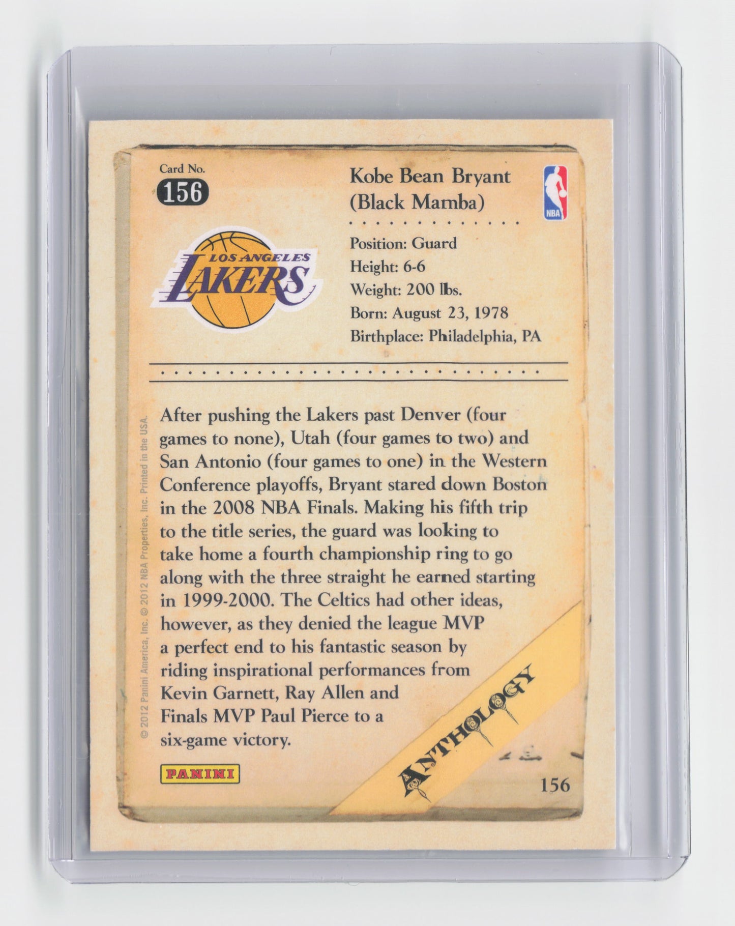 2012 Kobe Bryant (Black Mamba) Anthology - Lakers - #156
